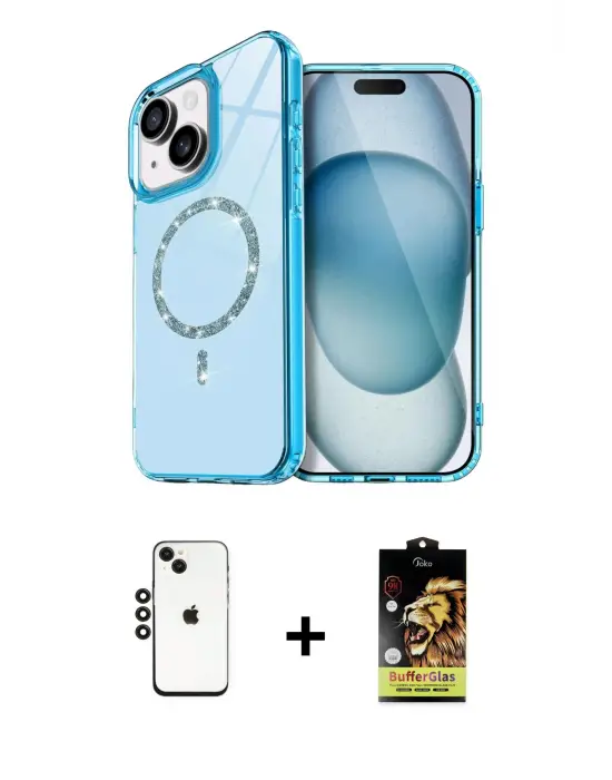 ieg™ iPhone 14 Kılıf Kıvılcım Form Prime - Siyah Buffer Cam Ekran Koruyucu + Shine Kamera Lens - SH
