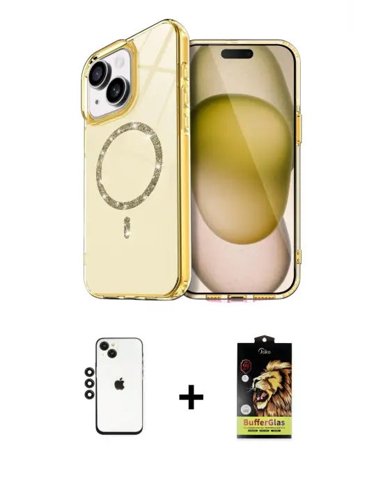 ieg™ iPhone 14 Kılıf Kıvılcım Form Prime - Siyah Buffer Cam Ekran Koruyucu + Shine Kamera Lens - SH