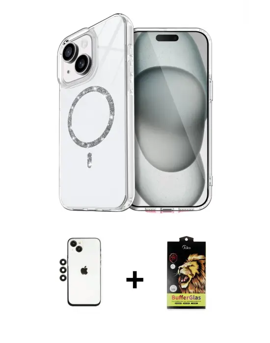 ieg™ iPhone 14 Kılıf Kıvılcım Form Prime - Siyah Buffer Cam Ekran Koruyucu + Shine Kamera Lens - SH