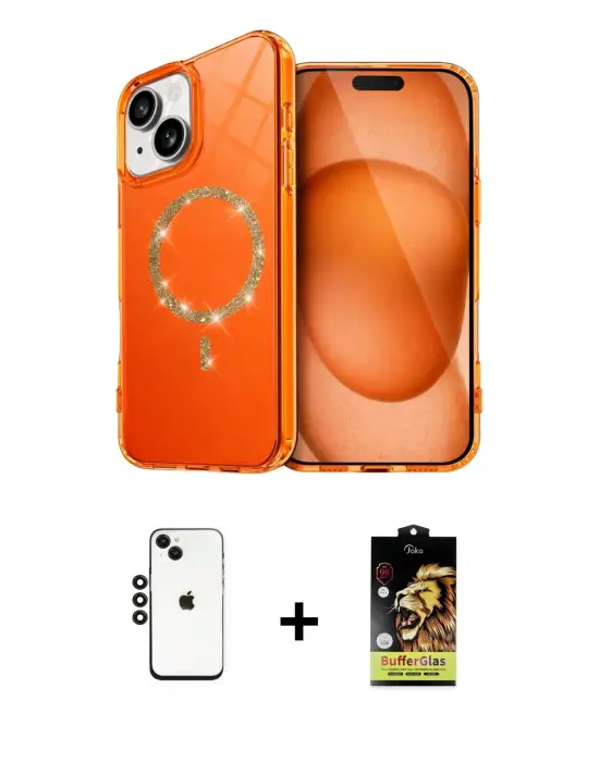 ieg™ iPhone 14 Kılıf Kıvılcım Form Prime - Siyah Buffer Cam Ekran Koruyucu + Shine Kamera Lens - SH