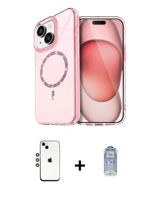 ieg™ iPhone 14 Kılıf Kıvılcım Form Prime - Siyah Joko Magic 5D Cam + Shine Kamera Lens - GS