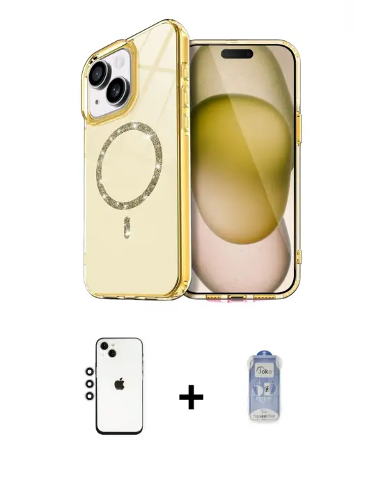 ieg™ iPhone 14 Kılıf Kıvılcım Form Prime - Siyah Joko Magic 5D Cam + Shine Kamera Lens - GS