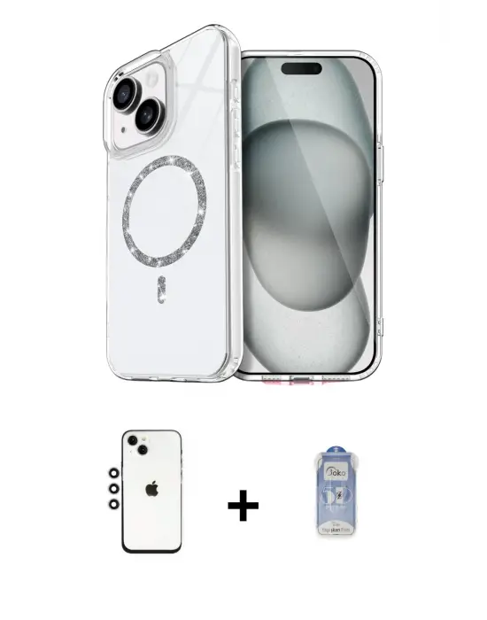 ieg™ iPhone 14 Kılıf Kıvılcım Form Prime - Siyah Joko Magic 5D Cam + Shine Kamera Lens - GS