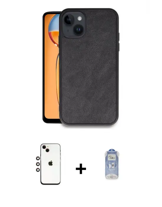ieg™ iPhone 14 Kılıf Kıvılcım Işık Serisi - Siyah Joko Magic 5D Cam + Shine Kamera Lens - GI