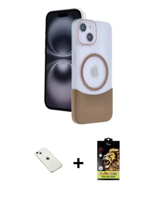 ieg™ iPhone 14 Kılıf Kozmos Form Özel Seri - Siyah Buffer Cam Ekran Koruyucu + Diamond Kamera Lens - SABE