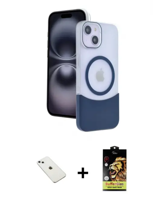ieg™ iPhone 14 Kılıf Kozmos Form Özel Seri - Siyah Buffer Cam Ekran Koruyucu + Diamond Kamera Lens - SABE