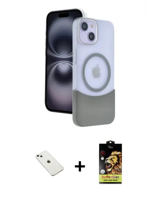 ieg™ iPhone 14 Kılıf Kozmos Form Özel Seri - Siyah Buffer Cam Ekran Koruyucu + Diamond Kamera Lens - SABE