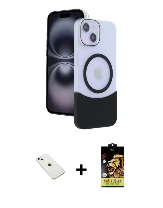 ieg™ iPhone 14 Kılıf Kozmos Form Özel Seri - Siyah Buffer Cam Ekran Koruyucu + Diamond Kamera Lens - SABE