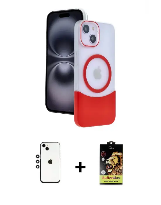 ieg™ iPhone 14 Kılıf Kozmos Form Özel Seri - Siyah Buffer Cam Ekran Koruyucu + Shine Kamera Lens - GS