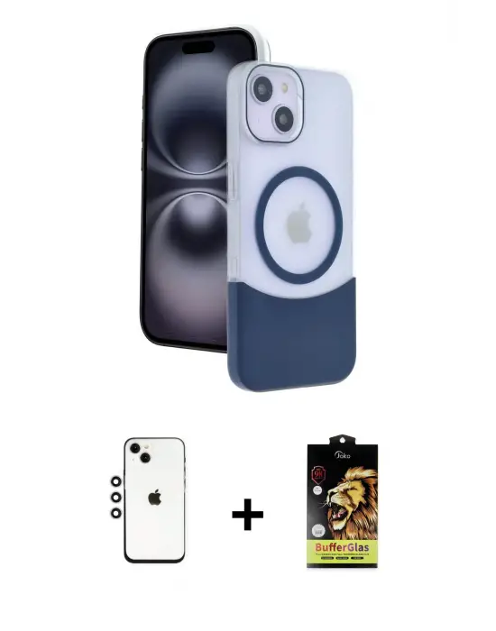 ieg™ iPhone 14 Kılıf Kozmos Form Özel Seri - Siyah Buffer Cam Ekran Koruyucu + Shine Kamera Lens - GS