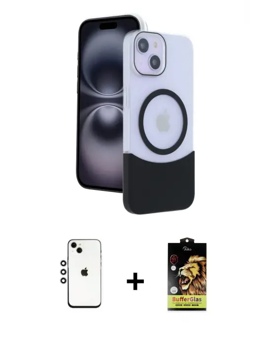 ieg™ iPhone 14 Kılıf Kozmos Form Özel Seri - Siyah Buffer Cam Ekran Koruyucu + Shine Kamera Lens - GS