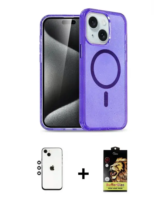 ieg™ iPhone 14 Kılıf Nova Asil Prime - Siyah Buffer Cam Ekran Koruyucu + Shine Kamera Lens - GS