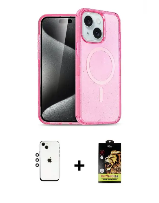 ieg™ iPhone 14 Kılıf Nova Asil Prime - Siyah Buffer Cam Ekran Koruyucu + Shine Kamera Lens - GS