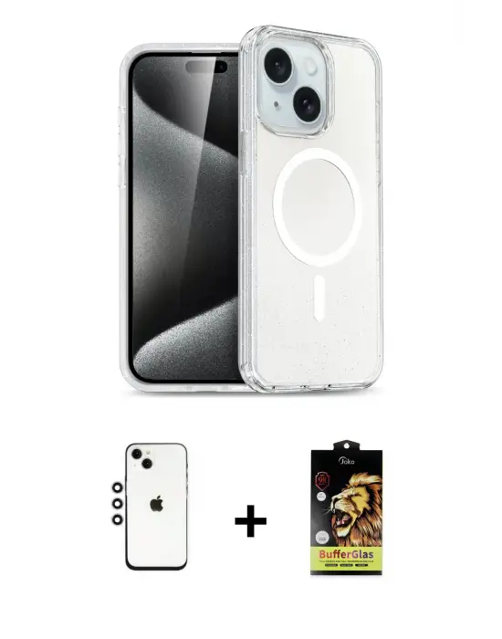 ieg™ iPhone 14 Kılıf Nova Asil Prime - Siyah Buffer Cam Ekran Koruyucu + Shine Kamera Lens - GS