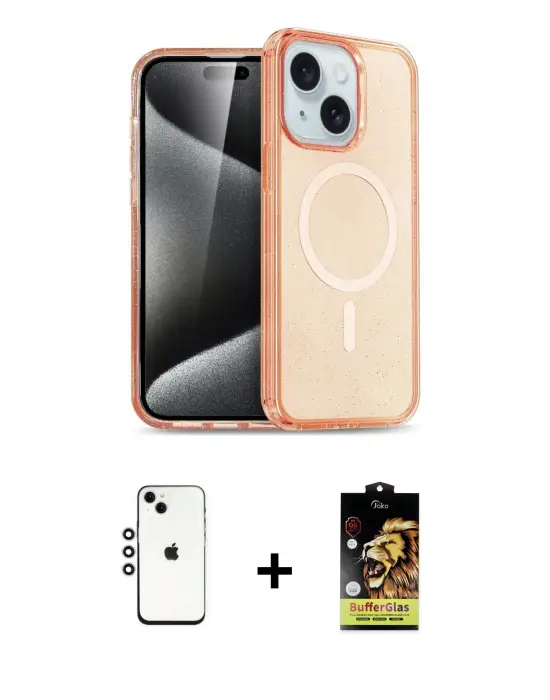 ieg™ iPhone 14 Kılıf Nova Asil Prime - Siyah Buffer Cam Ekran Koruyucu + Shine Kamera Lens - GS