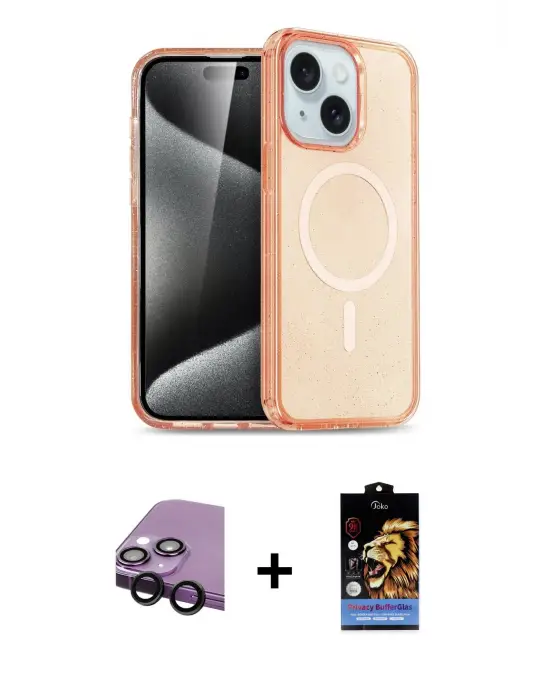 ieg™ iPhone 14 Kılıf Nova Asil Prime - Siyah Buffer Hayalet Cam Ekran Koruyucu + Raze Metal Kamera Lens - SH