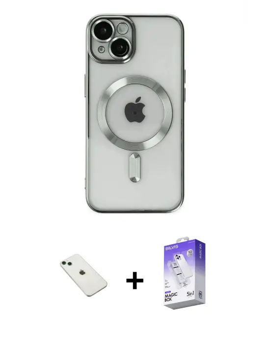 ieg™ iPhone 14 Kılıf Nova Işık Özel Seri - Siyah Bilvis 5in1 3D Magic Cam Ekran Koruyucu + Diamond Kamera Lens - YL