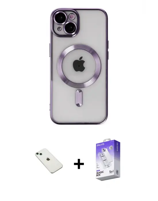 ieg™ iPhone 14 Kılıf Nova Işık Özel Seri - Siyah Bilvis 5in1 3D Magic Cam Ekran Koruyucu + Diamond Kamera Lens - YL