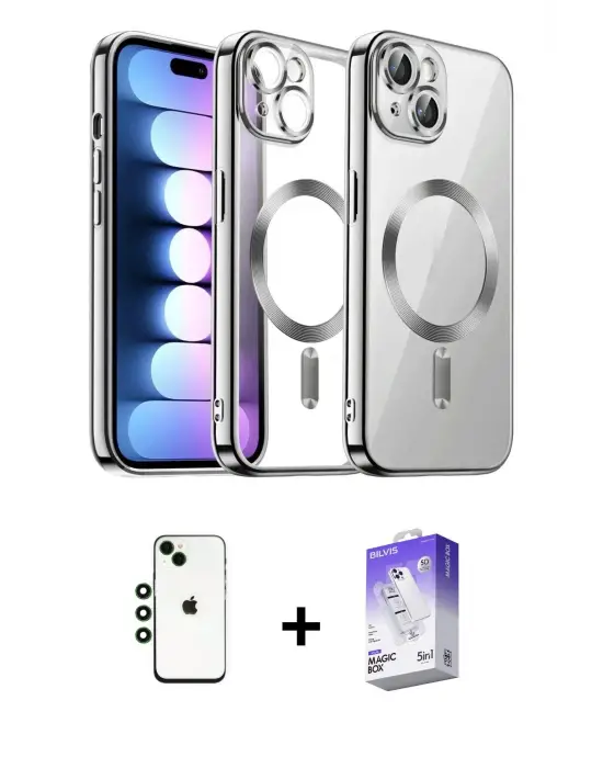 ieg™ iPhone 14 Kılıf Nova Işık Özel Seri - Siyah Bilvis 5in1 3D Magic Cam Ekran Koruyucu + Shine Kamera Lens - YL