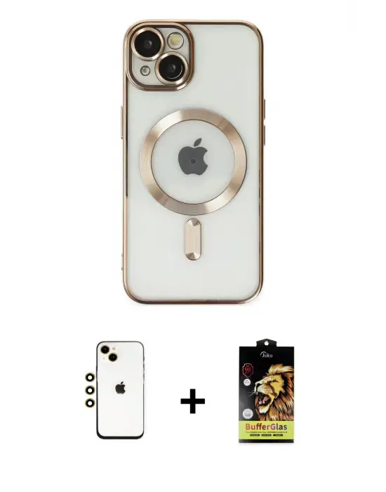 ieg™ iPhone 14 Kılıf Nova Işık Özel Seri - Siyah Buffer Cam Ekran Koruyucu + Shine Kamera Lens - GD