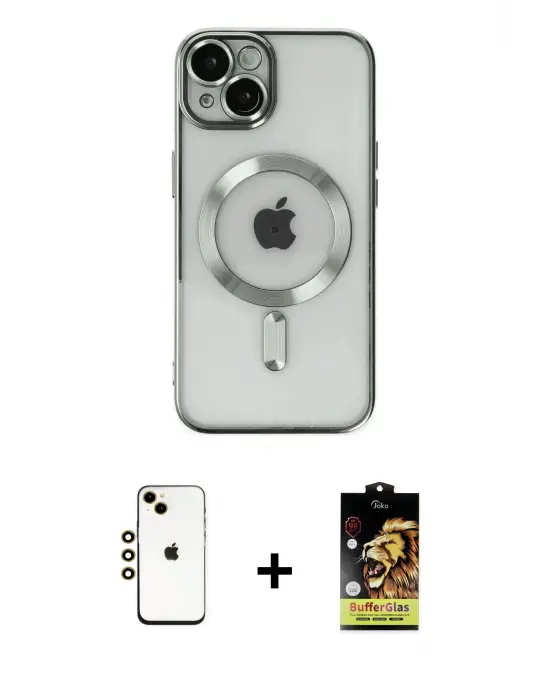 ieg™ iPhone 14 Kılıf Nova Işık Özel Seri - Siyah Buffer Cam Ekran Koruyucu + Shine Kamera Lens - GD