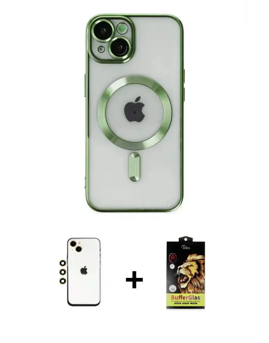 ieg™ iPhone 14 Kılıf Nova Işık Özel Seri - Siyah Buffer Cam Ekran Koruyucu + Shine Kamera Lens - GD
