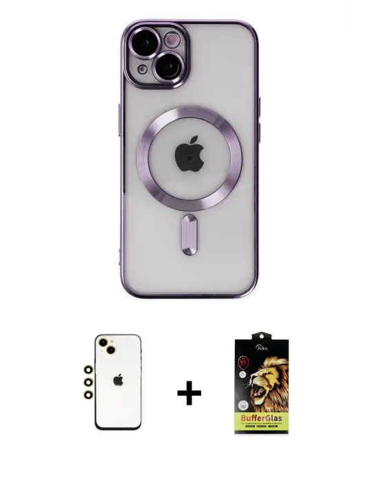ieg™ iPhone 14 Kılıf Nova Işık Özel Seri - Siyah Buffer Cam Ekran Koruyucu + Shine Kamera Lens - GD