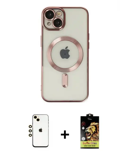 ieg™ iPhone 14 Kılıf Nova Işık Özel Seri - Siyah Buffer Cam Ekran Koruyucu + Shine Kamera Lens - GD