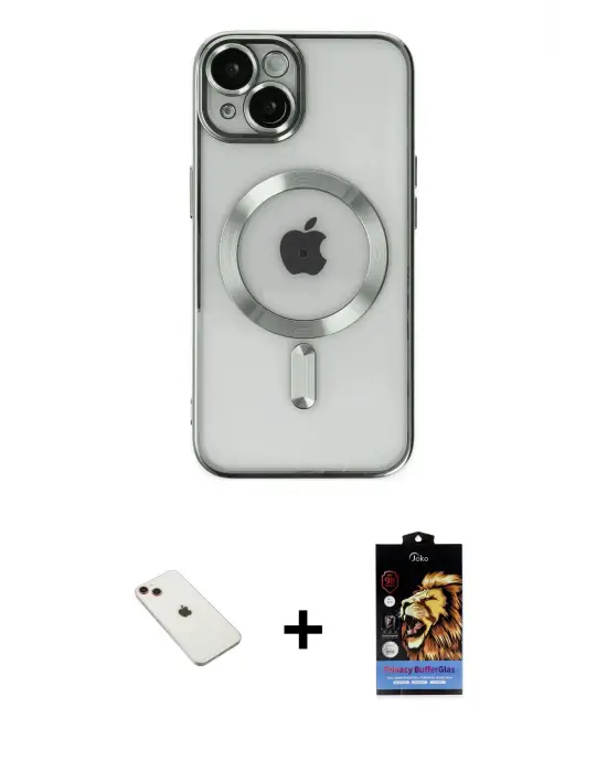 ieg™ iPhone 14 Kılıf Nova Işık Özel Seri - Siyah Buffer Hayalet Cam Ekran Koruyucu + Diamond Kamera Lens - KI