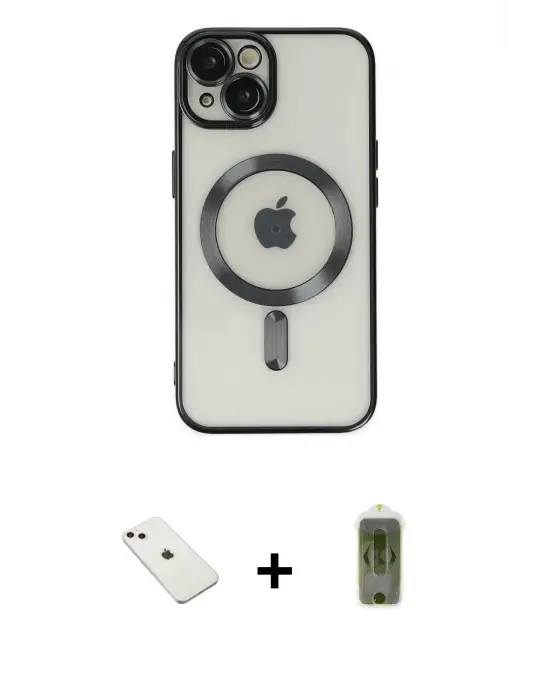 ieg™ iPhone 14 Kılıf Nova Işık Özel Seri - Siyah Joko Magic 5D Hayalet Cam + Diamond Kamera Lens - PE