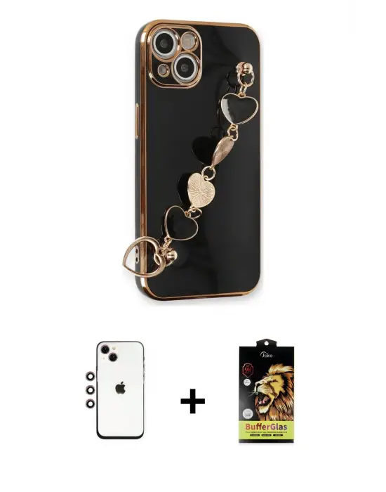 ieg™ iPhone 14 Kılıf Nova Işık Prime - Siyah Buffer Cam Ekran Koruyucu + Shine Kamera Lens - GI