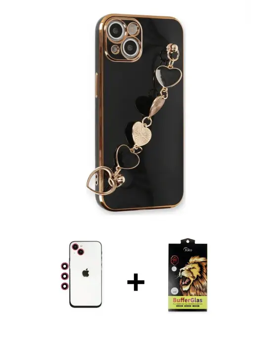 ieg™ iPhone 14 Kılıf Nova Işık Prime - Siyah Buffer Cam Ekran Koruyucu + Shine Kamera Lens - KI