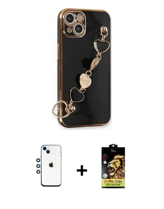 ieg™ iPhone 14 Kılıf Nova Işık Prime - Siyah Buffer Cam Ekran Koruyucu + Shine Kamera Lens - MI