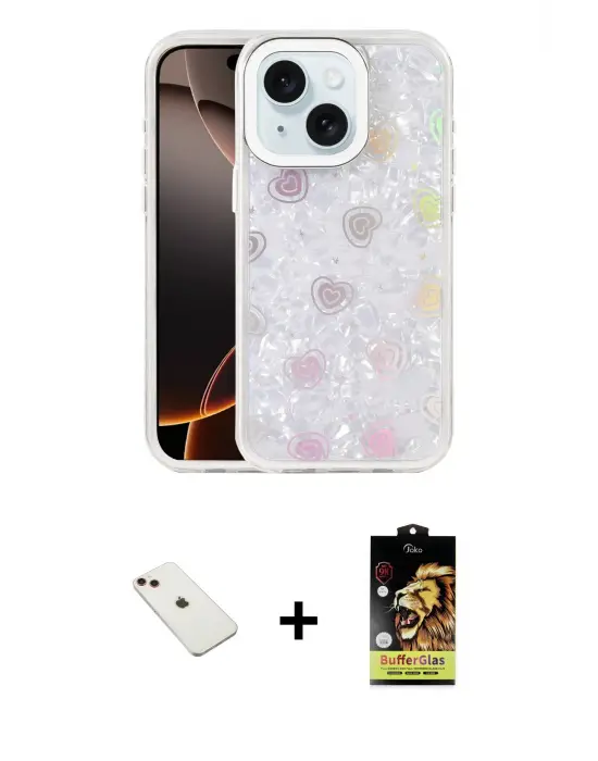 ieg™ iPhone 14 Kılıf Odak Prime - Siyah Buffer Cam Ekran Koruyucu + Diamond Kamera Lens - KI