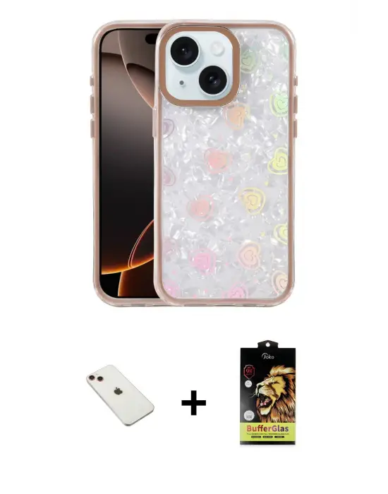 ieg™ iPhone 14 Kılıf Odak Prime - Siyah Buffer Cam Ekran Koruyucu + Diamond Kamera Lens - KI