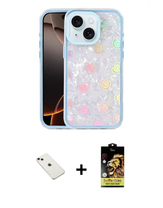 ieg™ iPhone 14 Kılıf Odak Prime - Siyah Buffer Cam Ekran Koruyucu + Diamond Kamera Lens - KI