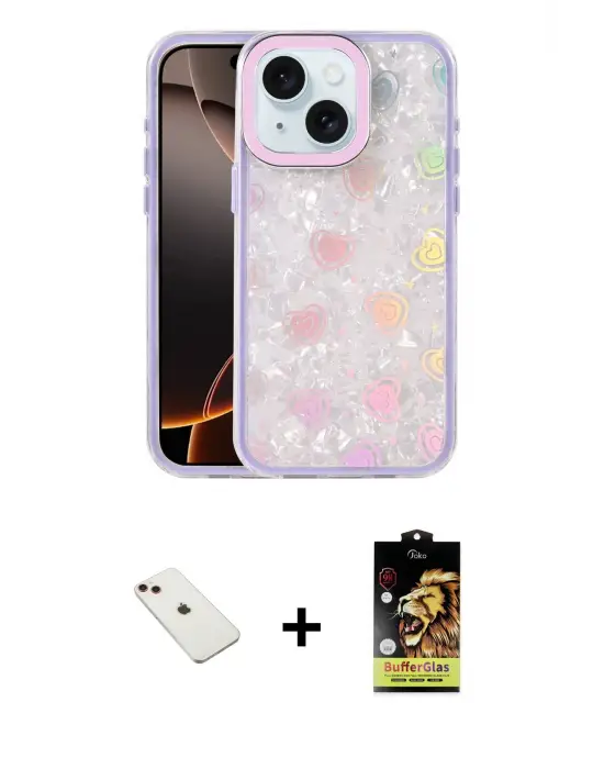 ieg™ iPhone 14 Kılıf Odak Prime - Siyah Buffer Cam Ekran Koruyucu + Diamond Kamera Lens - KI