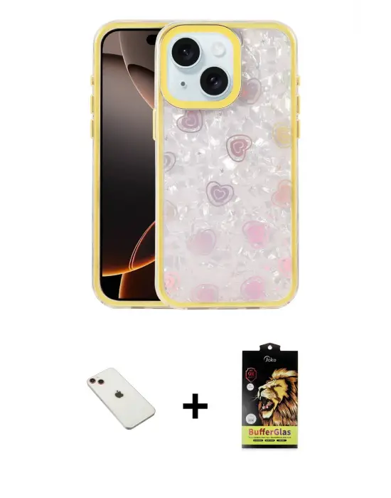 ieg™ iPhone 14 Kılıf Odak Prime - Siyah Buffer Cam Ekran Koruyucu + Diamond Kamera Lens - KI