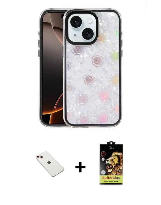 ieg™ iPhone 14 Kılıf Odak Prime - Siyah Buffer Cam Ekran Koruyucu + Diamond Kamera Lens - KI