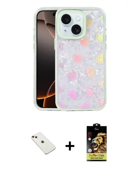 ieg™ iPhone 14 Kılıf Odak Prime - Siyah Buffer Cam Ekran Koruyucu + Diamond Kamera Lens - KI