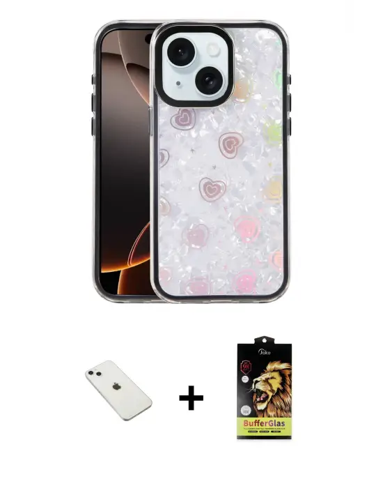 ieg™ iPhone 14 Kılıf Odak Prime - Siyah Buffer Cam Ekran Koruyucu + Diamond Kamera Lens - SABE