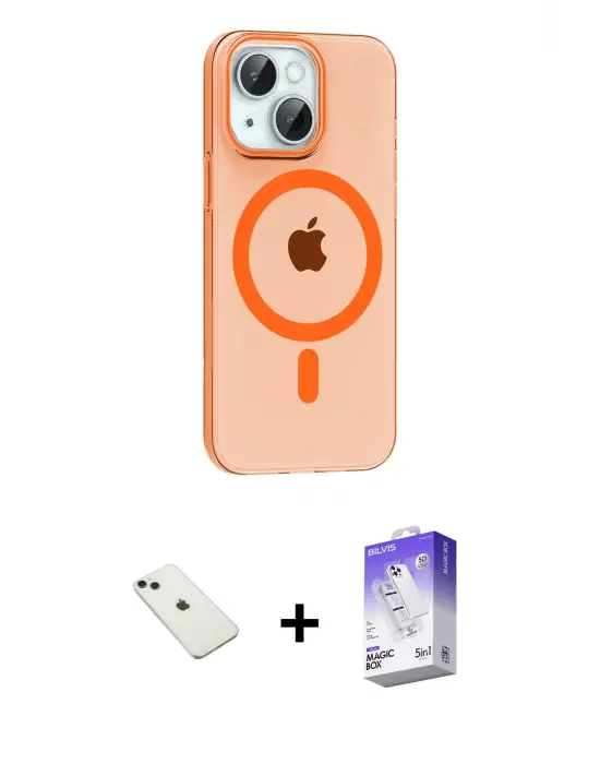 ieg™ iPhone 14 Kılıf Pusula Form Özel Seri - Siyah Bilvis 5in1 3D Magic Cam Ekran Koruyucu + Diamond Kamera Lens - YL