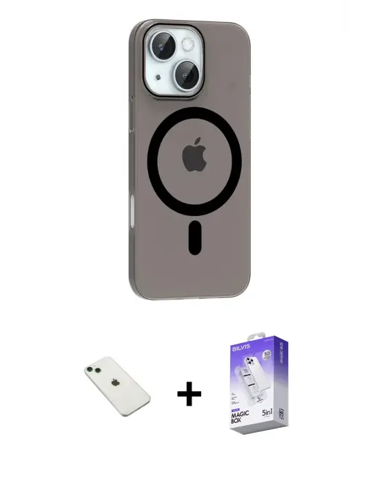 ieg™ iPhone 14 Kılıf Pusula Form Özel Seri - Siyah Bilvis 5in1 3D Magic Cam Ekran Koruyucu + Diamond Kamera Lens - YL