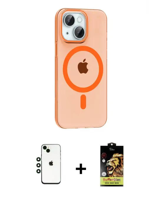 ieg™ iPhone 14 Kılıf Pusula Form Özel Seri - Siyah Buffer Cam Ekran Koruyucu + Shine Kamera Lens - YL