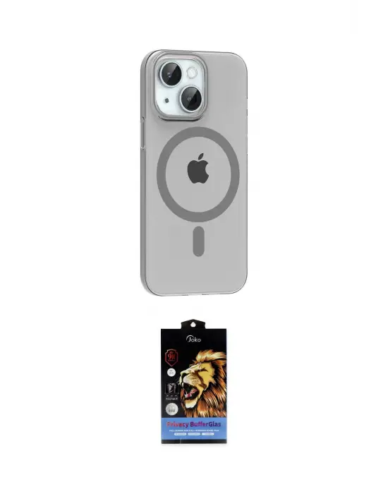 ieg™ iPhone 14 Kılıf Pusula Form Özel Seri - Siyah Buffer Hayalet Cam Ekran Koruyucu
