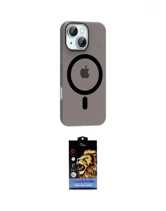 ieg™ iPhone 14 Kılıf Pusula Form Özel Seri - Siyah Buffer Hayalet Cam Ekran Koruyucu