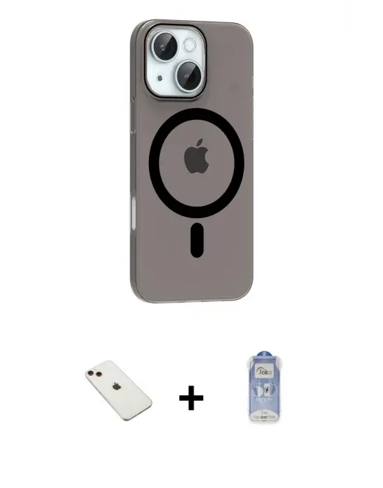 ieg™ iPhone 14 Kılıf Pusula Form Özel Seri - Siyah Joko Magic 5D Cam + Diamond Kamera Lens - KI