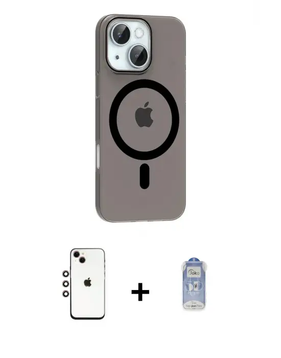 ieg™ iPhone 14 Kılıf Pusula Form Özel Seri - Siyah Joko Magic 5D Cam + Shine Kamera Lens - GI