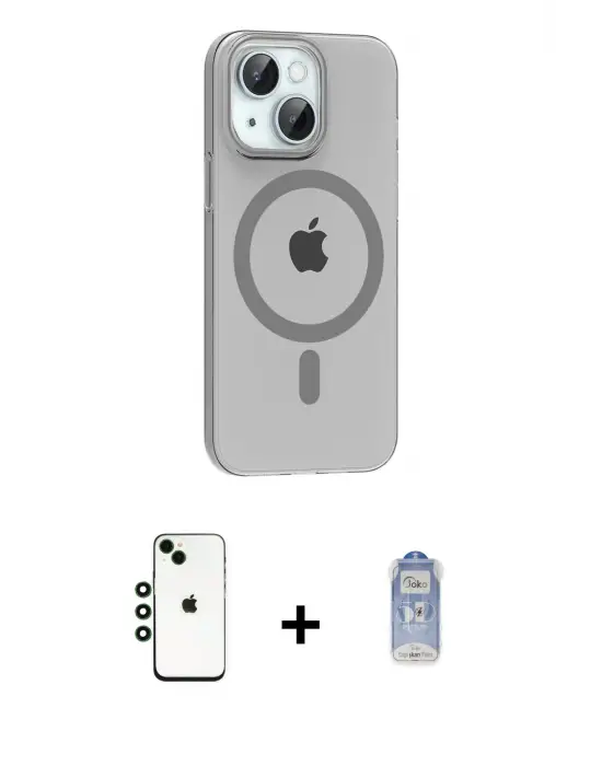 ieg™ iPhone 14 Kılıf Pusula Form Özel Seri - Siyah Joko Magic 5D Cam + Shine Kamera Lens - YL