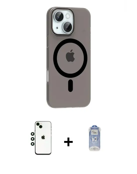 ieg™ iPhone 14 Kılıf Pusula Form Özel Seri - Siyah Joko Magic 5D Cam + Shine Kamera Lens - YL